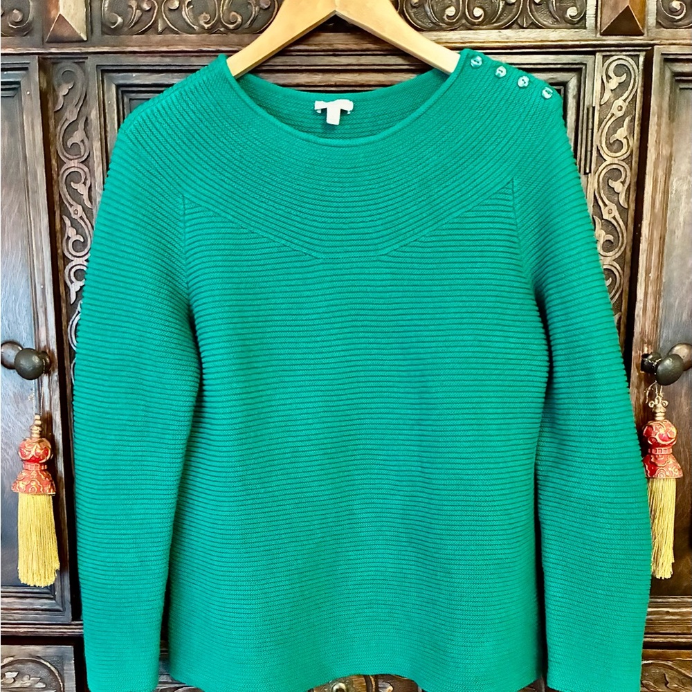 🍀 Talbots Textured Button-Shoulder Sweater | Emerald Green | Large